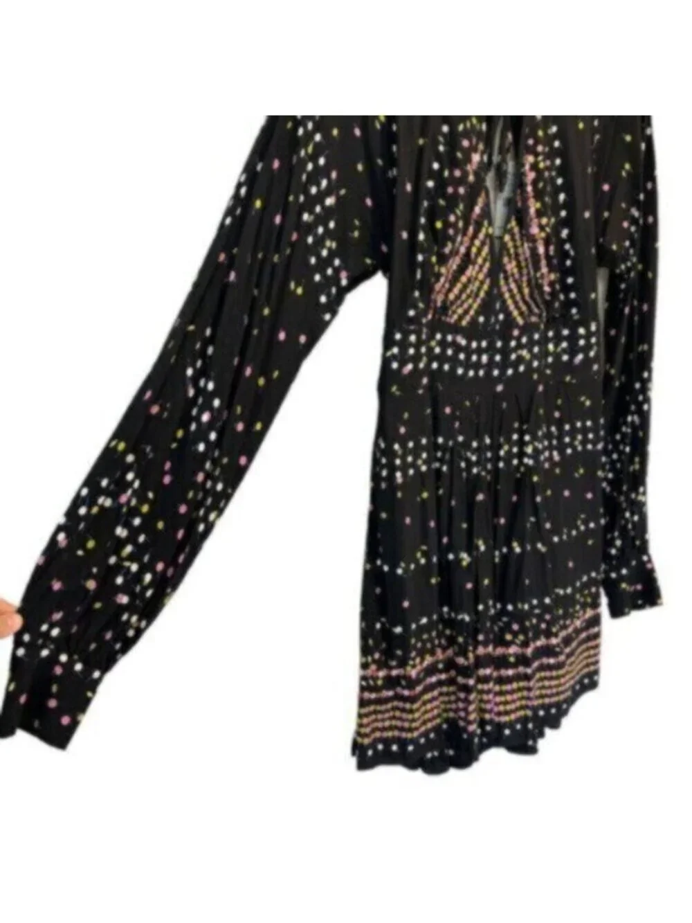 NWT Free People | Women's Black Coryn Printed Long Sleeves Mini Dress Size 8